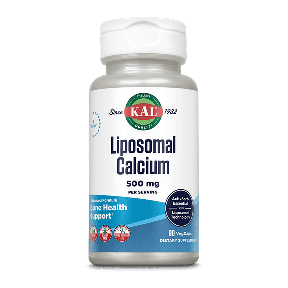 KAL Liposomal Calcium 500 mg, High Absorption Calcium Supplement, Essential Calcium Support, Vegan, Gluten Free, No Soy, 30 Servings, 90 VegCaps