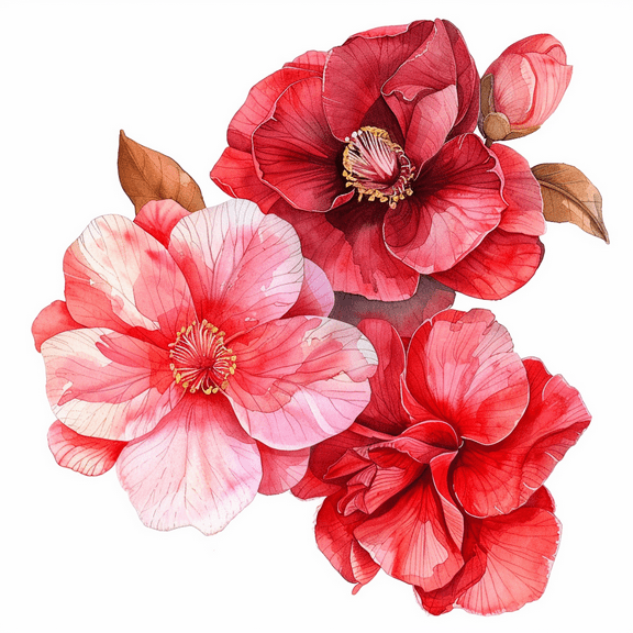 Watercolor Red Camelia Flower Decals for Cars, Floral Bumper Sticker, Vehicle Decor Sticker, Beautiful Camelia Flower Sticker for Hard Case, Waterbottle, Notebook, Window, Mirror