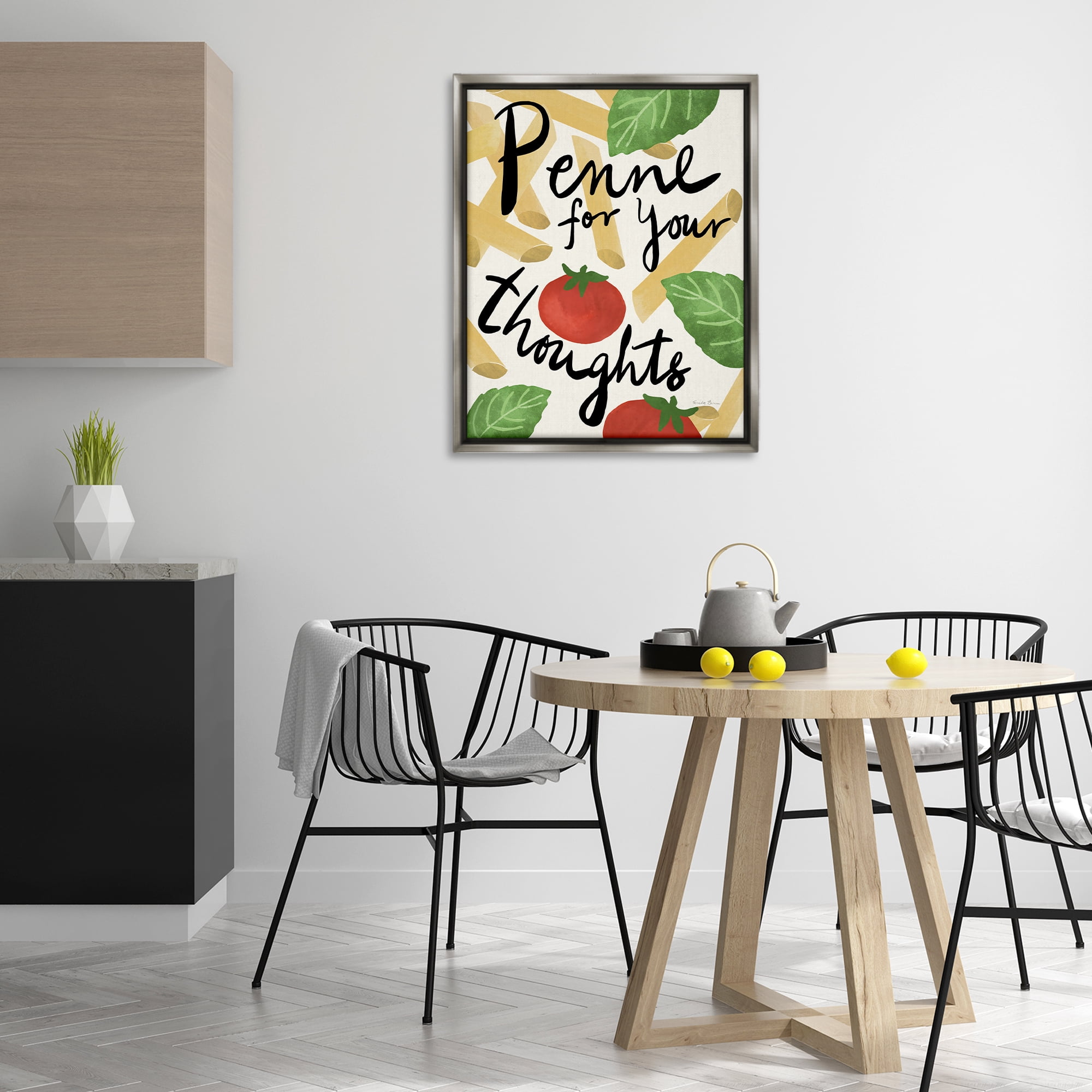 Stupell Industries Penne For Your Thoughts Food & Beverage Painting Gray Floater Framed Art Print Wall Art, 25 x 31
