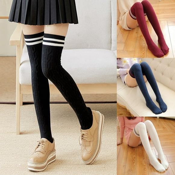 Women Knit Cotton Over The Knee Long Socks Striped Thigh High Stocking Socks New