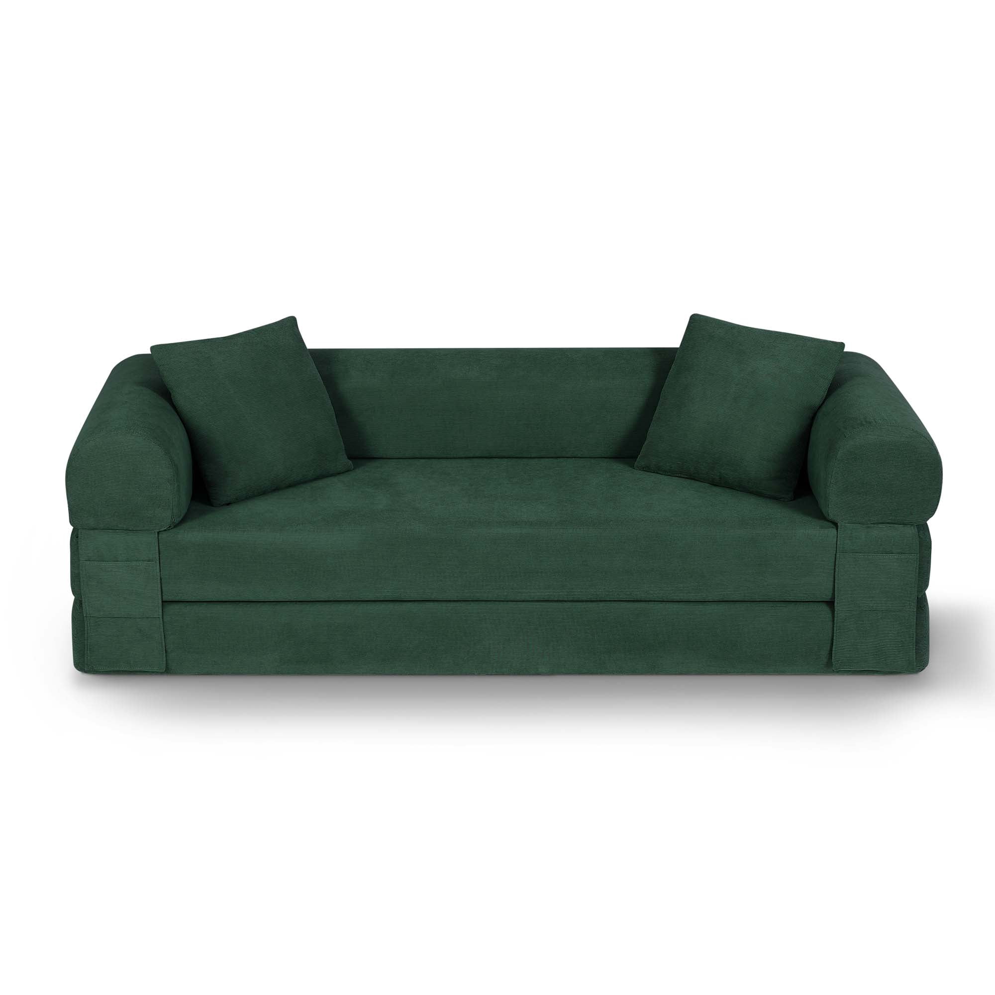 Miniyam 80" W Convertible Sofa, Boneless Couches for Living Room, Folding Sleeper Sofa Bed Queen with Pockets, Corduroy Flod Out Compressed Couch in a Box(Dark Green)