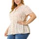 thumbnail image 2 of Women's Plus Size Top Ruffle Placket Button Ditsy Floral Peplum Blouse White 1X, 2 of 7