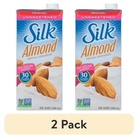 (2 pack) Silk Almond Milk, Unsweetened Original, 32 oz Aseptic Box