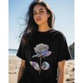 thumbnail image 4 of Women's T-Shirts, Valentine's Day Diamond Flower Cotton Crewneck Tee Short Sleeve Casual Tops Loose Graphic T-Shirt Black, M, 4 of 7