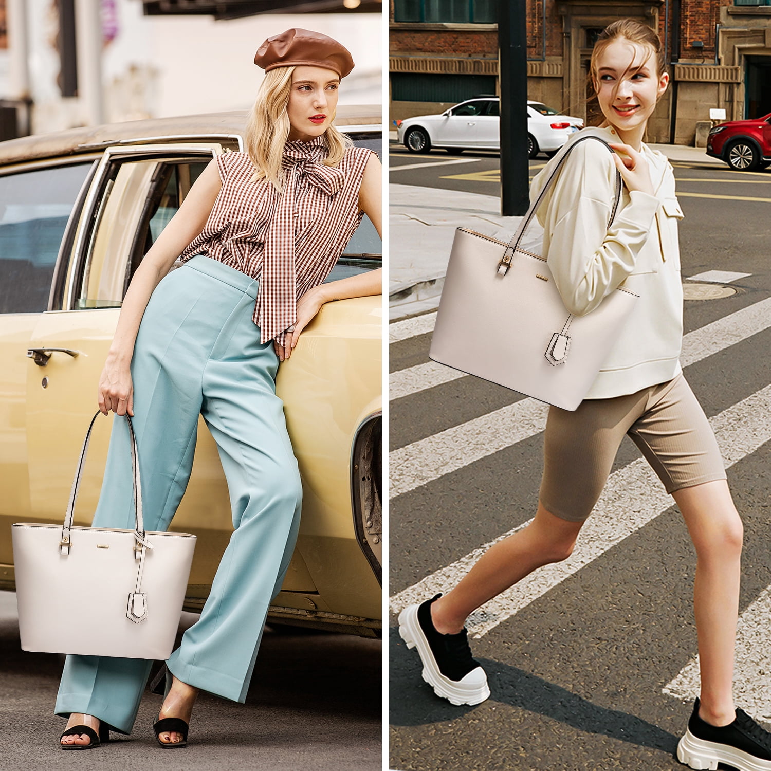 Lovevook Purses and Handbags for Women, Fashion Tote Satchel Shoulder Bag,Top Handle Satchel Bags Purse Set- 3pcs & Beige