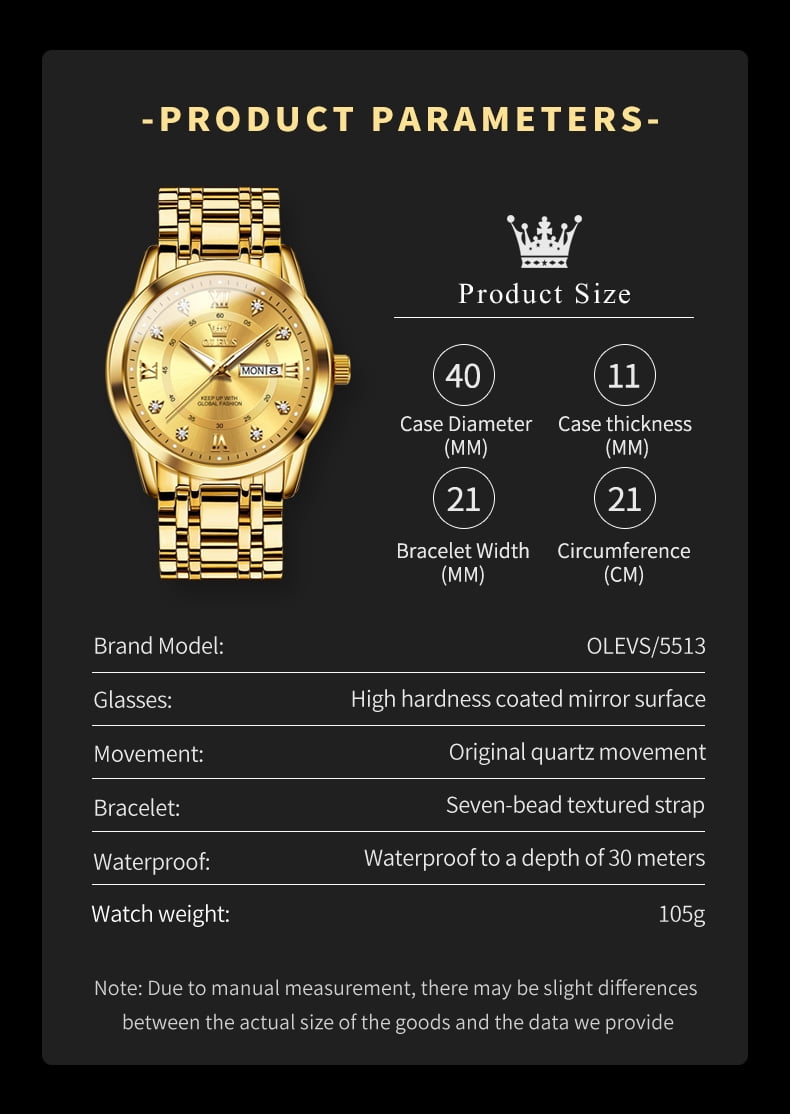 OLEVS Watches for Men Classic Business Dress Analog Quartz Stainless Steel Waterproof Luminous Date Diamond Mens Wrist Watches Relojes De Hombre,Gold/Blue/Black Dial