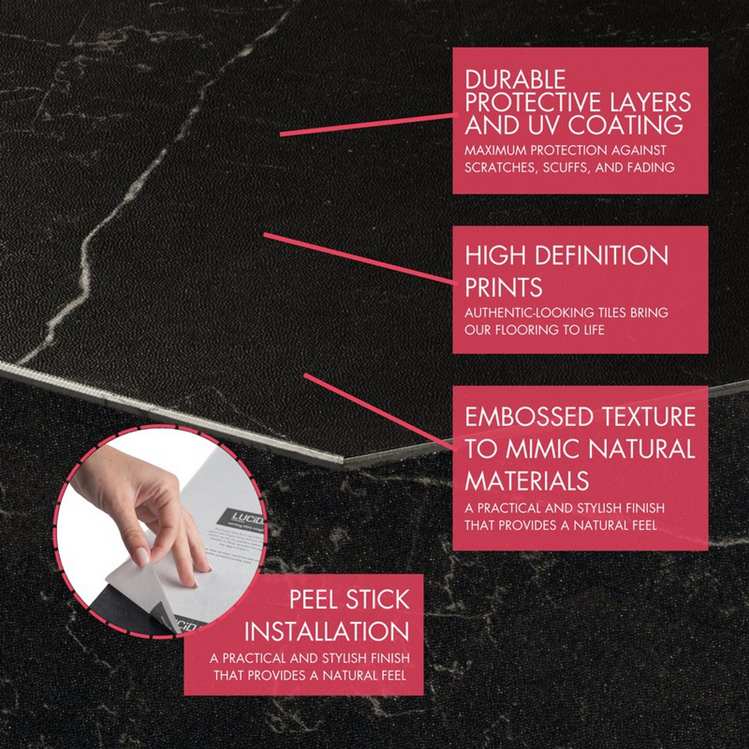 BaseCore HEX Black Marble 12 MIL x 5.75 in. W Waterproof Peel and Stick Vinyl Plank Sample