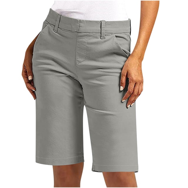 mfyjkho Mono De Sarga Elástica De Color Liso Para Mujer, Cintura Ajustada, Pantalones Cortos De Senderismo Regulares Con Bolsillos, Pantalones Cortos Casuales De Verano, Pantalones Cinco Cuartos