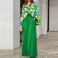 thumbnail image 6 of 2024Autumn Plus Size Women's Set Long Sleeve Shirt Tops and Wide Leg Pants Elegant Tracksuit Two Piece Set Sweatsuit Outfits Y2K (chartreuse,L), 6 of 6