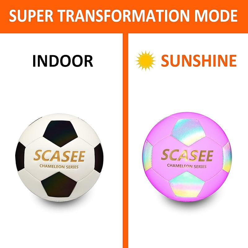 Glow Soccer Ball-Flash Holographic Reflective and Leather Size 4 & Size 5 Soccer Balls (Adult/PRO)-Discoloration in The Sun-Gifts for Men Women Indoor Outdoor Soccer Training