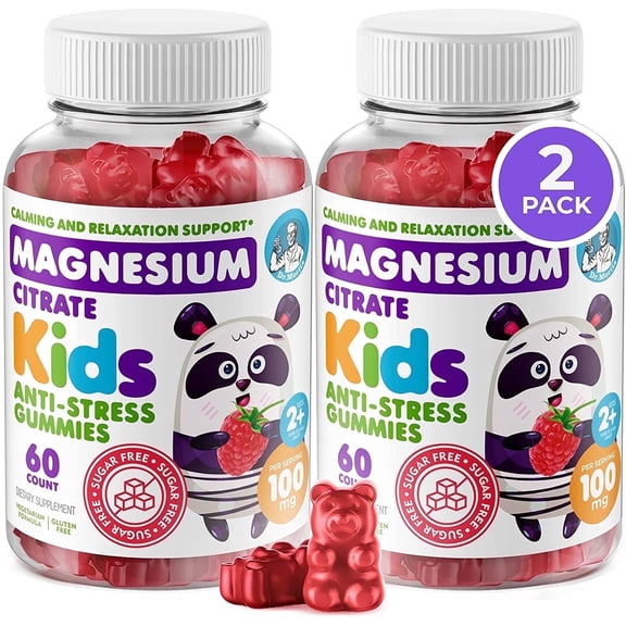 Dr. Moritz Kids Magnesium Gummies Sugar-Free Supplement for Children, Sugar-Free Magnesium Chews for Kids & Adults (120 Count (Pack of 2))