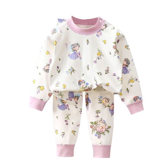 Odeerbi 6M-10Y Niños Verano Algodón Pijamas Manga Larga Tops Pantalones Conjunto Suave Floral Sleepwear Dos-Pijamas de Dos Piezas