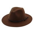 thumbnail image 2 of Women's Wide Fedora Hat, Decorative Buckle Strap Jazz Cap, Lightweight Breathable Fabric with Adjustable Drawstring Fall Winter Sun Hat Coffee One Size, 2 of 2