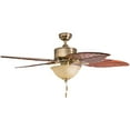 thumbnail image 6 of Prominence Home Sabal Palm 52" Aged Brass Tropical Ceiling Fan with 5 Hand Carved Wood Blades, Bowl Light Kit, Pull Chains & Reverse Airflow, 6 of 8