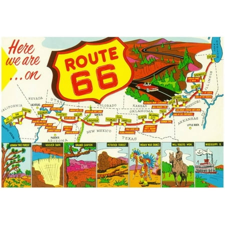 Map of Route 66 From Los Angeles To Chicago Poster - (Best Route From Chicago To Los Angeles)