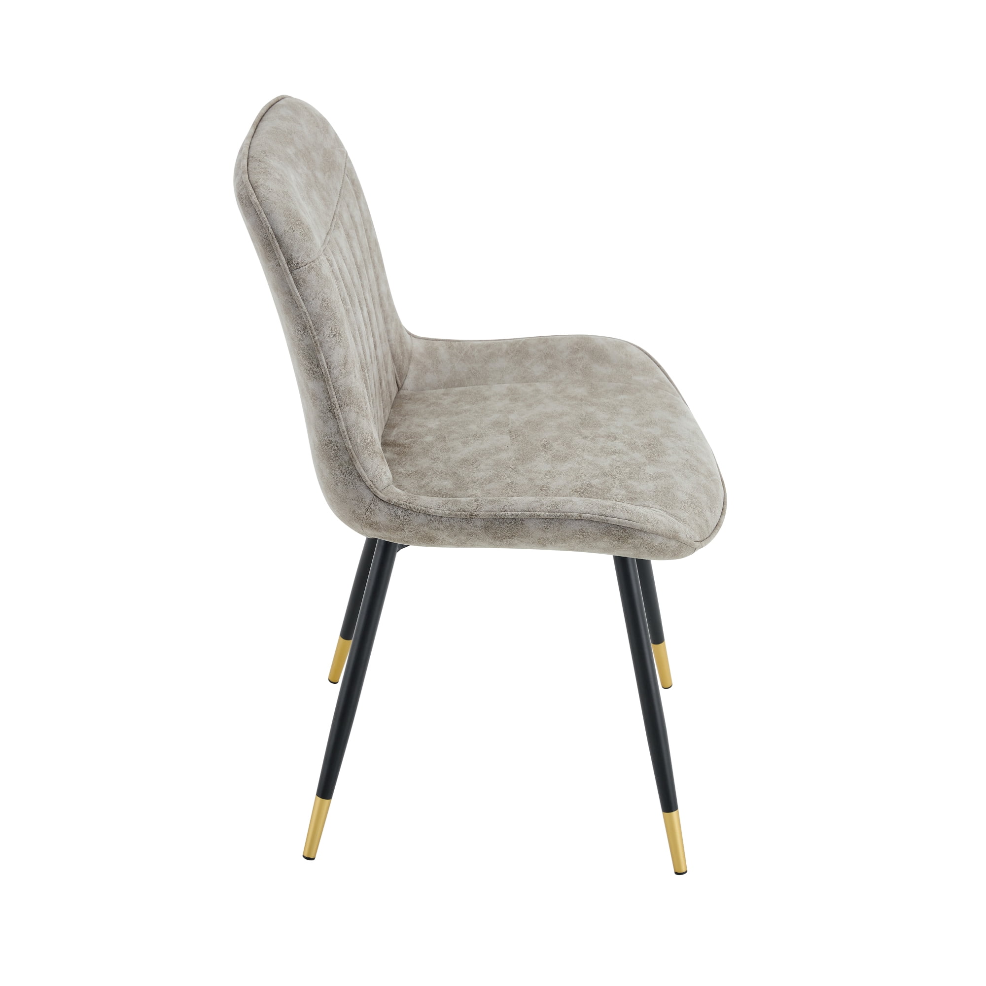 Leumius Dining Chairs Set of 2, Tech Fabric Upholstered Dining Chairs with Semi-Gloss Black Metal Legs, Gold-Trimmed Adjustable Non-Slip Feet, Vertical-Stitched High Back for Dining Room Gray