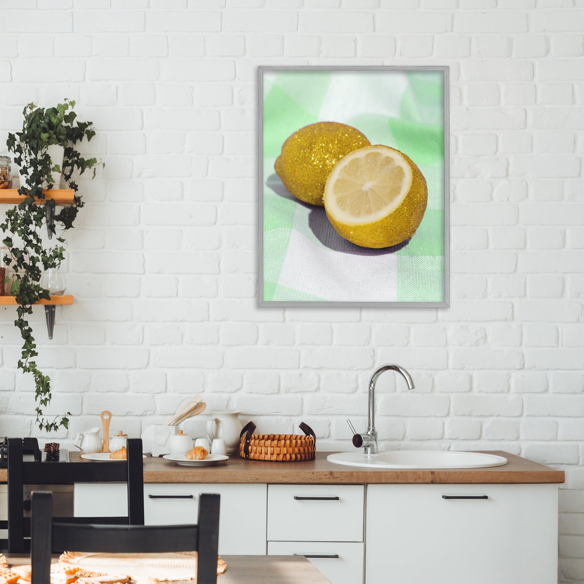 Stupell Industries Glimmer Lemon on Green Gray Framed Giclee Art, design by LISH Creative