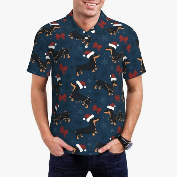 Vsdgher Polo de Noël à Imprimé Teckel pour Hommes, Polo à Manches Courtes Extensible pour Hommes, Chemises pour Hommes-Grand