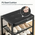 thumbnail image 5 of Small Shoe Bench, 3-Tier Shoe Rack, Shoe Storage Bench with PU Seat Cushion, Entryway Shoe Rack Bench with Metal Mesh Shelves, Freestanding Shoe Organizer for Hallway, Black BB33HX01, 5 of 9