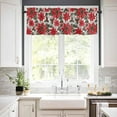 thumbnail image 3 of Christmas Poinsettia Kitchen Curtains and Valances Set, Rod Pocket Curtains Tier Farmhouse Window Curtains 36 Inch Length, Red Flowers Leaves Botanical Rustic 3 Piece Kitchen Curtains Set, 3 of 6