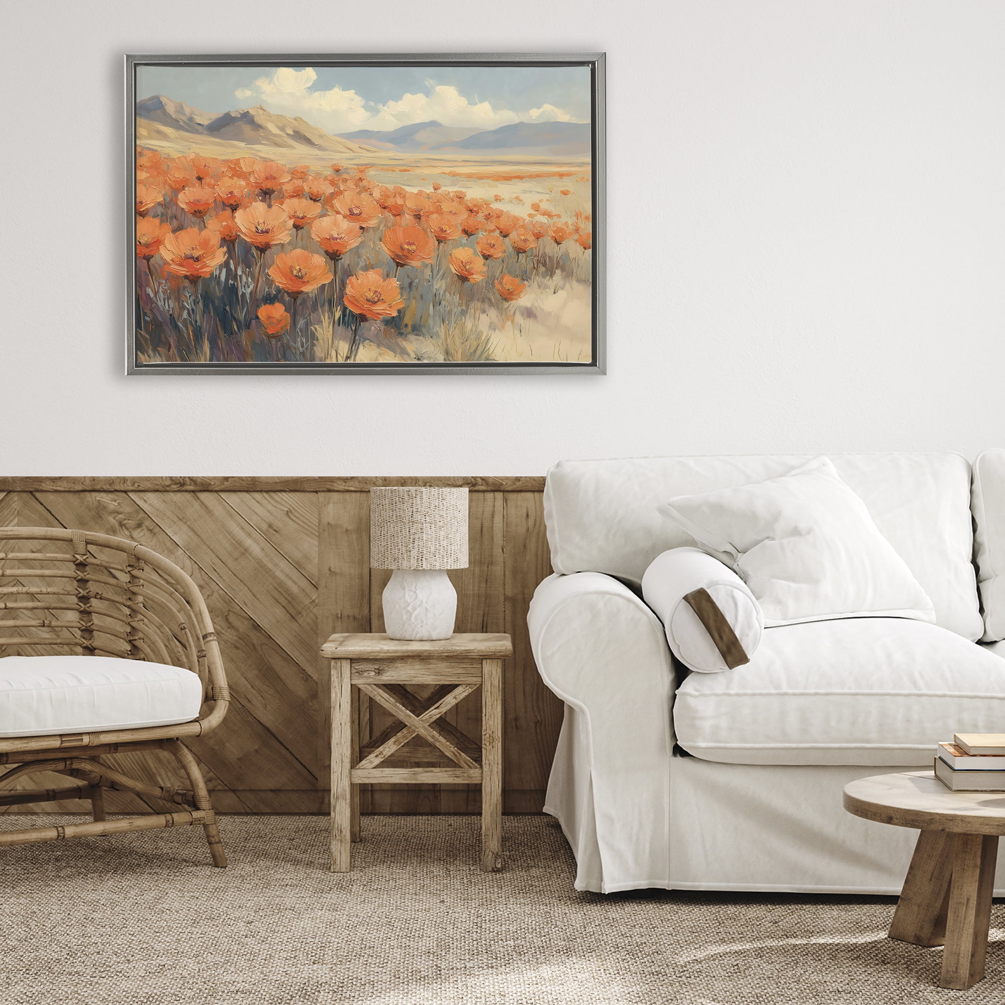 Stupell Industries Desert Poppies in Valley Gray Framed Floater Canvas Wall Art, design by Gina Kelly