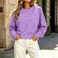 thumbnail image 4 of Womens Crewneck Cropped Sweatshirts Long Sleeve Pullover Tops with Pocket,Solid Color Pullover Top,Ladies Oversized Sweater Purple XL, 4 of 7