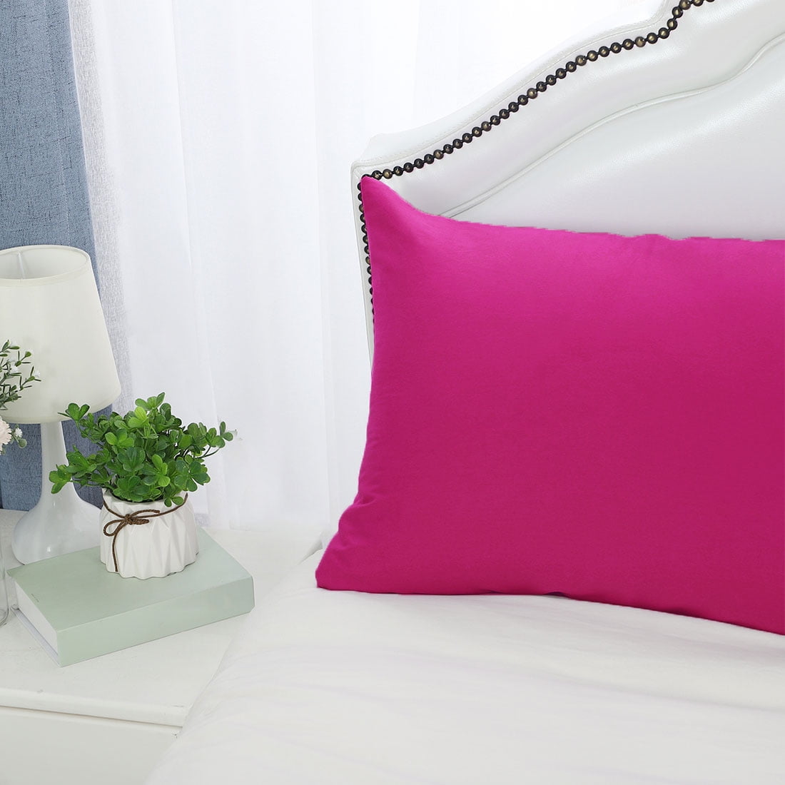 Unique Bargains Pillowcases 2-Piece Egyptian Cotton Pillow Cover Fuchsia Standard