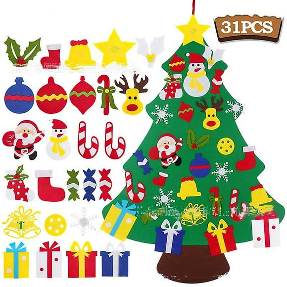 Felt Christmas Tree With 31 Detachable Ornaments, Suitable For Children's Christmas Crafts