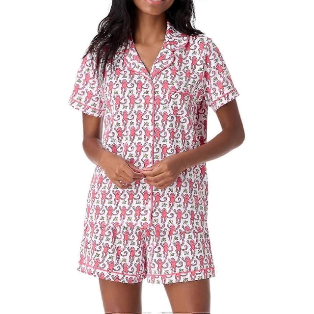 Conjunto de pijama de 2 piezas para mujer, con botones y pantalones cortos de mono, pijama estilo preppy Y2K