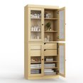 thumbnail image 3 of 100% Solid Wood 32" Bathroom Cabinet with Clear Glass Doors, 2-Drawers and Adjustable Shelves, 3 of 4