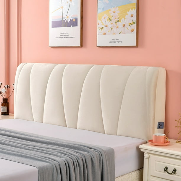 Billuyoard Personalice el espacio para dormir con fundas para cabeceras de cama de terciopelo de primera calidad, funda elástica doble para Decoración del hogar Beige
