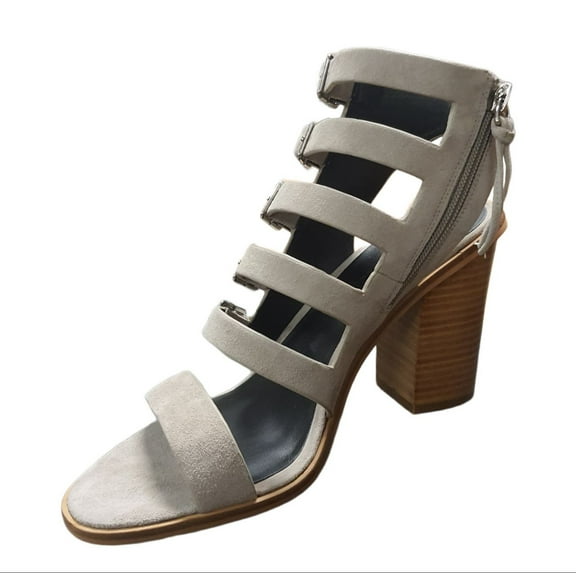 REBECCA MINKOFF Women's Sand Kid Suede Jenna Heeled Sandals, Grey, 7