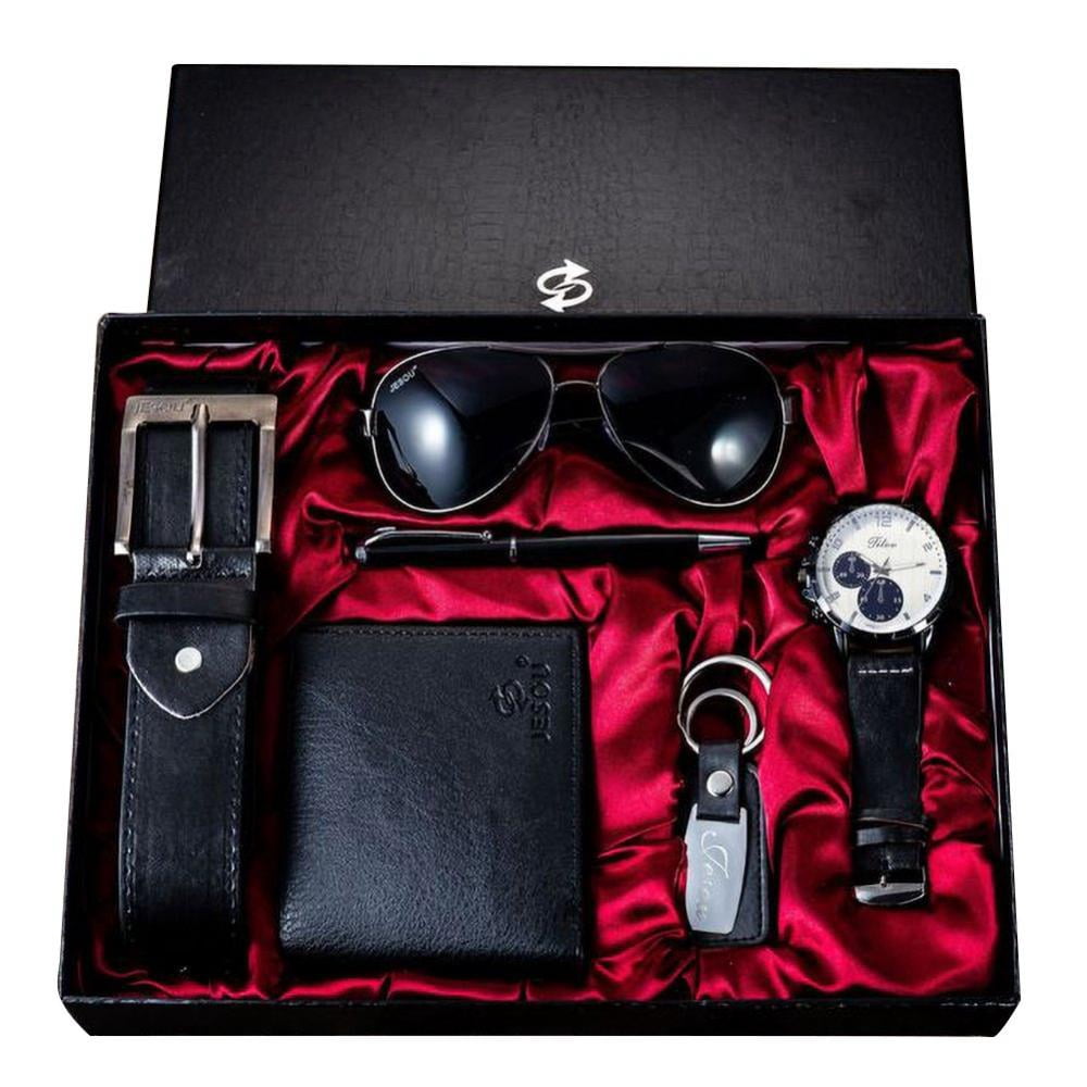 Watch Set Gift For Men Artificial Leather Watch Belt Keychains