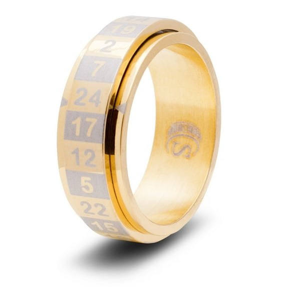 CritSuccess d24 Dice Ring with 24 sided Die Spinner (Size 6 - Stainless Steel - Gold)