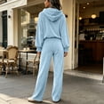thumbnail image 4 of Szluipve 2 Piece Sets for Women Velour Tracksuit 2 Piece Outfits Hooded Henley Button Long Sleeve Top & Wide Leg Pants Casual Soft Loungewear Set with Pockets Sky Blue XL, 4 of 9