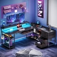 thumbnail image 6 of Sofanext 61 inch L Shaped Gaming Desk with 4 Drawers & Power Outlets, Home Office Desk with Adjustable Heights Monitor Stand & Keyboard Tray, Computer Desk with LED Light, Pure Black, 6 of 12
