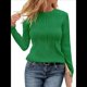 thumbnail image 3 of Camisetas de Larga para Mujer, Blusa Informal Holgada de Punto Acanalado con Cuello Redondo, Jersey de Moda para Otoño. Verde M, 3 of 8