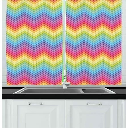 Rainbow Kitchen Curtains By Colorful Zig Zag Chevron Pattern