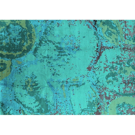Ahgly Company Indoor Rectangle Oriental Turquoise Blue Industrial Area Rugs, 2' x 5'