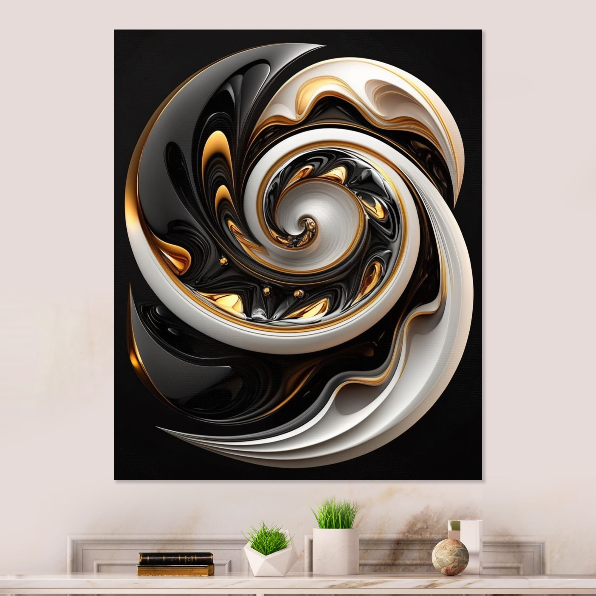 Designart Gold And Black Stained Glass Spiral I Canvas Wall Art