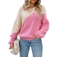 thumbnail image 4 of Liacowi Women Juniors Knitted Sweater Long Sleeve Contrast Color Pullover Retro Jumpers Tops Fall Loose Knitwear for Teen, 4 of 9