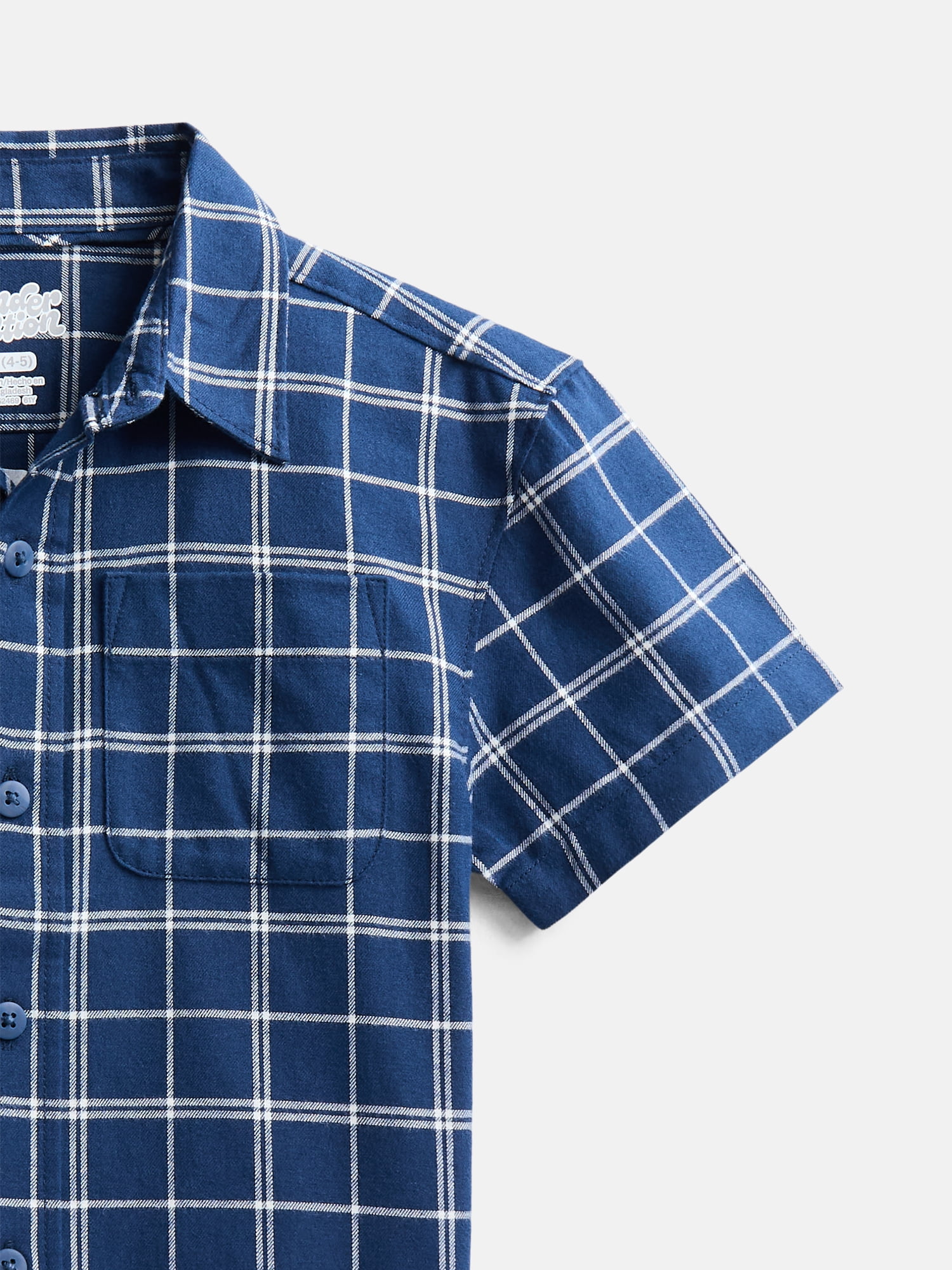 Wonder Nation Boys' Button Front Cotton Shirt with Short Sleeves, Sizes 4-18 & Husky