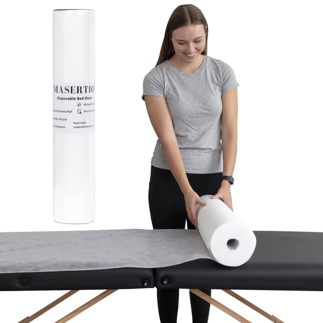MASERTIO Funda desechable para cama de masaje - Material desechable no tejido - Ideal para mesa de masaje de spa Mesa de depilación con tatuajes - Sábanas sin arrugas - 31,5 x 71 pulgadas (30 hojas po