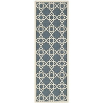 SAFAVIEH Courtyard Carol Geometric Indoor/Outdoor Runner Rug, 2'3" x 12', Navy/Beige