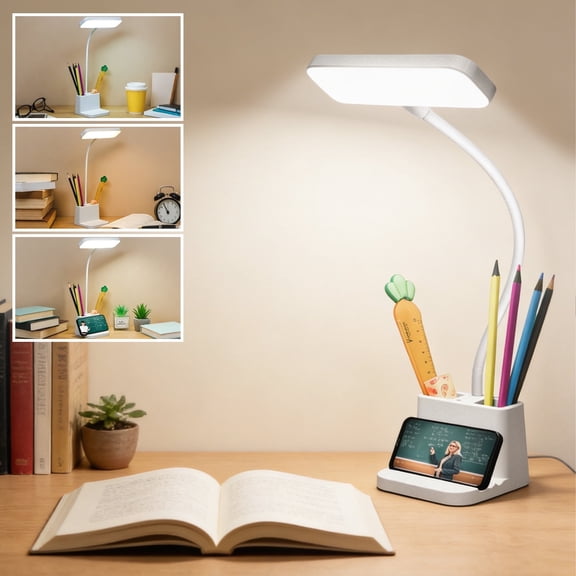 DAYBETTER LED Desk Lamp with Pen and Phone Holder, Dimmable LED Table Lamp with Usb Port, 3 Modes, Touch Control, for Study, Reading, Office