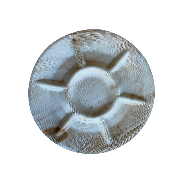 Round compartment Platter|Bio Mart Leaf Plate|100% Natural|Eco-friendly|Heavy Duty & Re-usable Backyard Compostable|Disposable|Biodegradable|Theme Party, Wedding|Pack of 10, 50 or 100