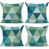 Teal Outdoor Throw Pillow Covers 18x18 Set of 4 Colorful Fun Aesthetic Mid Century Modern Home Décor Boho Summer Cushion Cases for Patio Furniture Couch Living Room,Geometric