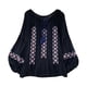 thumbnail image 1 of Blusa bordada para mujer, cuello redondo, elegante, ligera, con mangas abullonadas Negro, 1 of 9