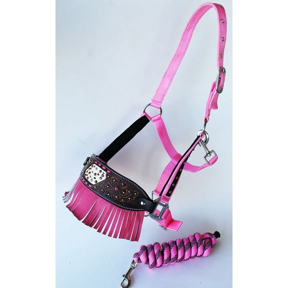 Horse Noseband Tack Bronc Leather HALTER Tiedown Lead Rope  280M76202