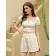 thumbnail image 4 of Women's Two Piece Outfits Elastic High Waisted Shorts Off Shoulder Ruffle Crop Top Casual Short Pant Sets, 4 of 9